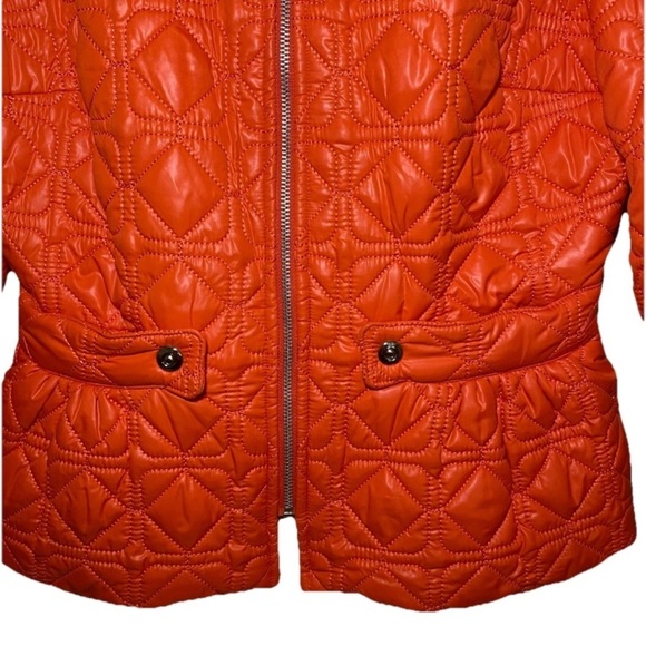 Nine West Women’s Orange Quilted Peplum Jacket Size Small Two Front Pockets - Picture 2 of 7